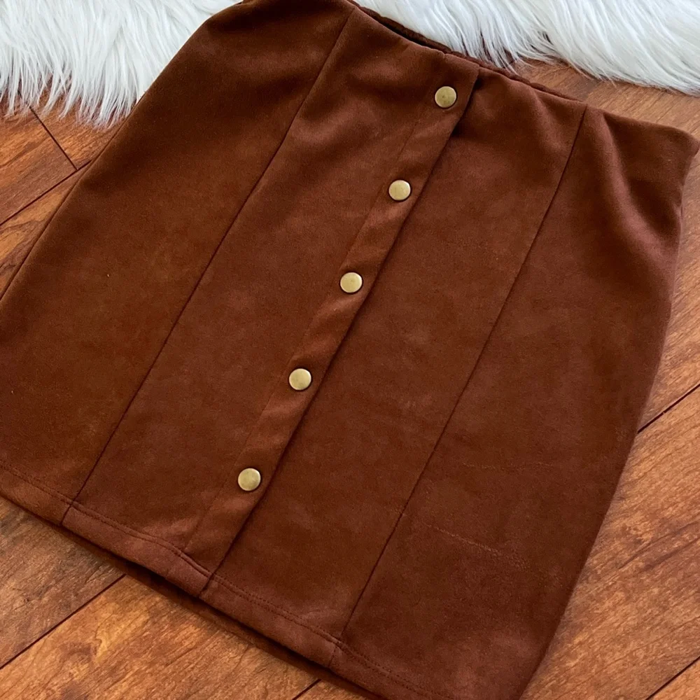 Danbee Brown Faux Suede Stretch Mini Skirt-Size S